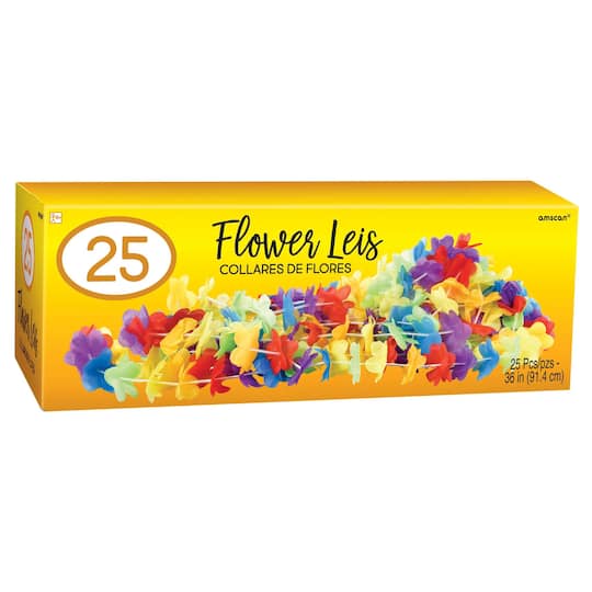Summer Luau Box of Rainbow Flower Leis, 25ct.